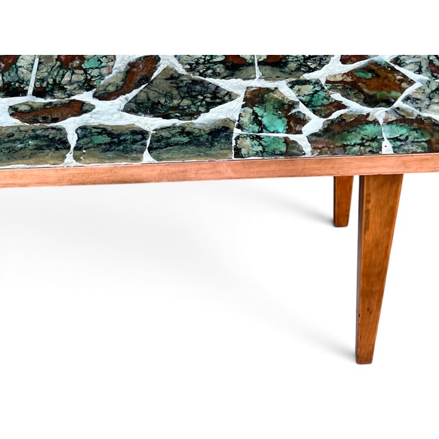 Mid-Century Modern Brecciated Marble Coffee Table With Copper Flat Moulding Frame For Sale - Image 11 of 17