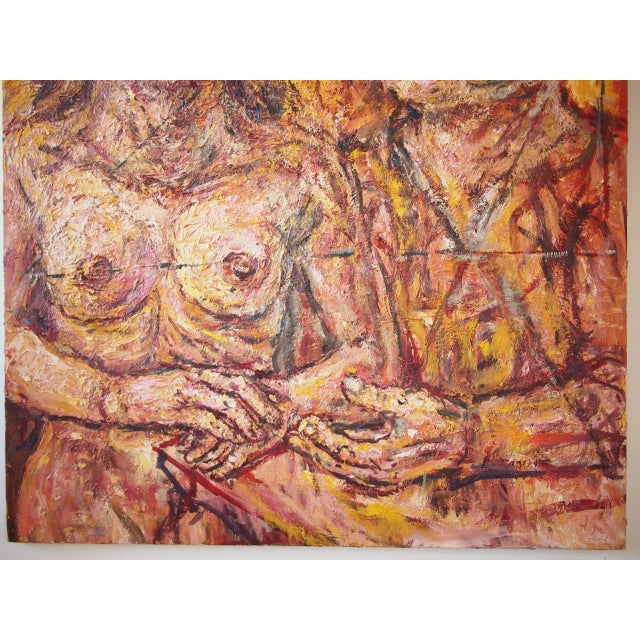 Mid-Century Modern Original Expressionist Peter Passuntino Abstract Painting of Nude Woman Couple For Sale - Image 3 of 10