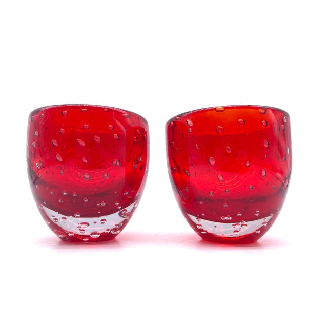 Venini Red Murano Glass Bowls with Trapped Air Bubbles by Scarpo for Venini, 1960s, Set of 2 For Sale - Image 4 of 12