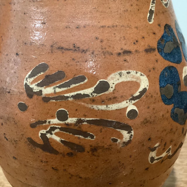 Chocolate Antique French Terracotta Glazed Floral Decor Pitcher 19th Century For Sale - Image 8 of 13