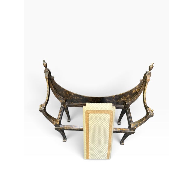 Mid 20th Century Italian Neoclassical Style Faux-Tortoiseshell & Gold Leaf Curule Window Bench For Sale - Image 13 of 16