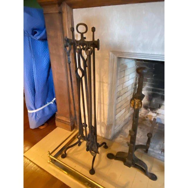 Antique 19th Century Traditional Large Hand Forged Iron Fireplace Tools - 6 Piece Set For Sale In San Francisco - Image 6 of 11