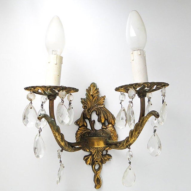 Empire Crystal Two-Armed Wall Lamp, 1970s For Sale - Image 4 of 8