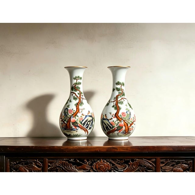 Art Deco A Pair of Chinese Ceramic Vase,Yongzheng Marked Enameled Porcelain Yuhuchun Vase Hand Painted Flowers and Birds Pattern For Sale - Image 3 of 13