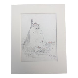 1920s "St. Michel d'Aiguilhe" Landscape Pencil Drawing by Walter E. Church For Sale