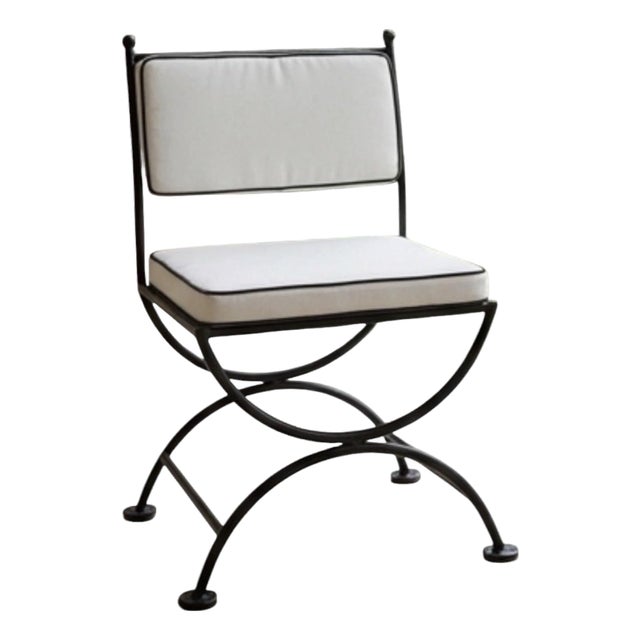 Vintage Turkish Powder-Coated Cast Iron Campaign-Style Vanity or Garden Chair With New Custom Cushions For Sale