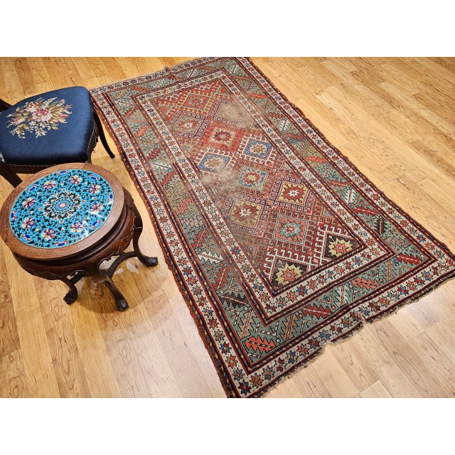 Antique Caucasian Kazak Area Rug, Handwoven Allover Design, Red & Green, 5' x 8' For Sale - Image 10 of 18