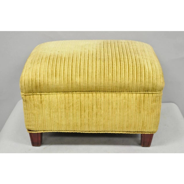 Vintage Traditional Mahogany Leg Green Upholstered Dome/Turtle Top Footstool Ottoman. Circa Early 20th Century....