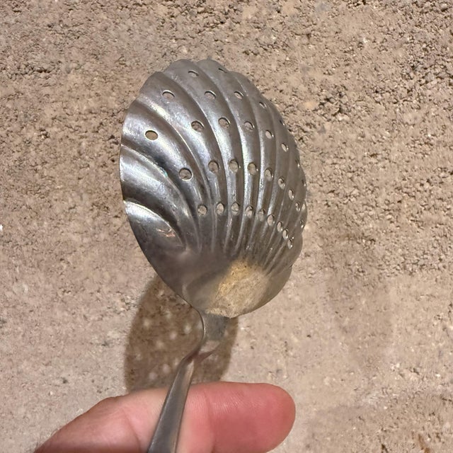 AMBIANIC presents Antique Silver Strainer Spoon slotted Sifter Sieve 5.63 long x 2.75 w x 1 h Refer to images