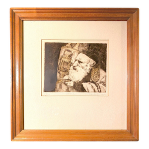 1980s Charles Bragg Etching Rabbi With Torah Framed Fine Art Original Print Judaica