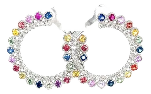 2.94 Carat Multi Color Sapphire Diamond 14 Karat White Gold Earrings - 2 Pieces