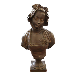 Antique 1800s Bronze Bust of Woman With Bonnet