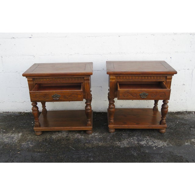 Ethan Allen Solid Oak Large Nightstands End Side Bedside Tables a Pair