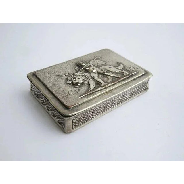 18th Century Early Silver Plate Patch Box Angel Putti Lions Dogs For Sale - Image 5 of 7