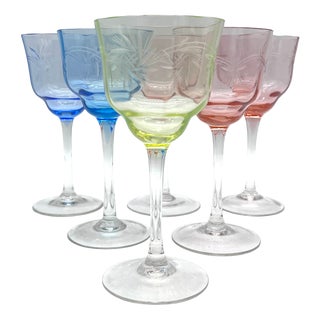 Art Nouveau Faceted Wine Glasses with Star Design, 1920s, Set of 6 For Sale