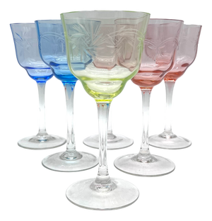 Art Nouveau Faceted Wine Glasses with Star Design, 1920s, Set of 6