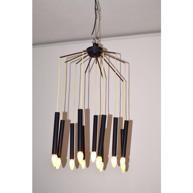 Brass and Metal Chandelier attributed to Stilnovo, 1950s, in Good conditions. Designed 1950 to 1959 Up to 250V (Europe/UK...