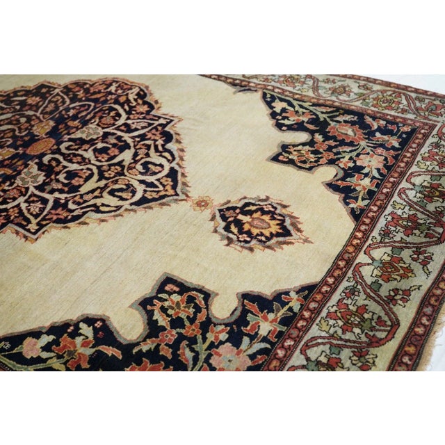 Cream Late 18th Century Antique Sarouk Rug 4'2'' x 5'10'' For Sale - Image 8 of 11