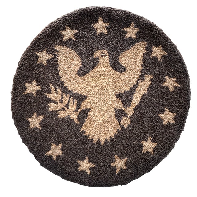 Early 20th C. Hand-Hooked Eagle Wool Chair Pads For Sale - Image 4 of 8