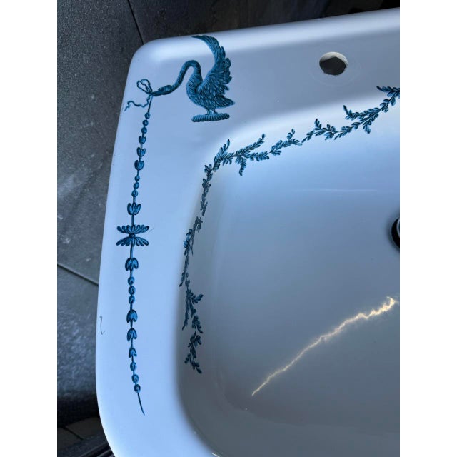 Porcelaine De Paris France Hand-Painted Pedestal Sherle Wagner Sink For Sale - Image 14 of 18