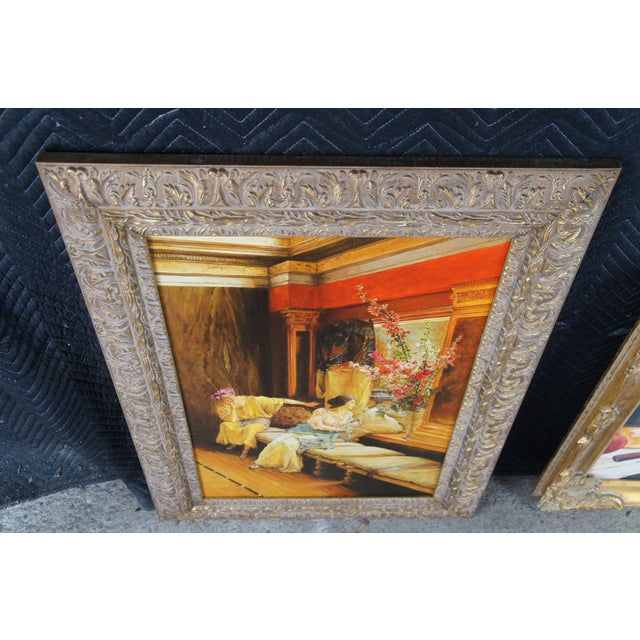 Yellow Mid 20th Century Vain Courtship Classical Oil Painting After Sir Lawrence Alma-Tadema For Sale - Image 8 of 12