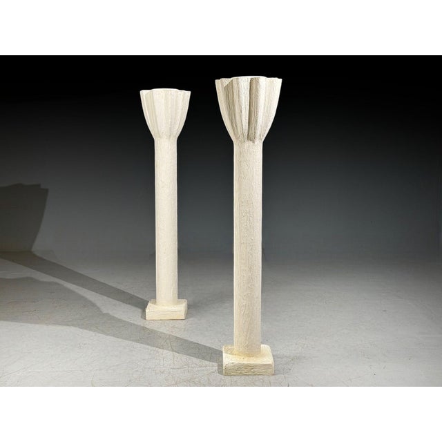 Jean-Michel Frank Style, Monumental Torchiere Lamps, Plaster, Fiberglass, 20th c. Pair of large plaster floor lamps in the...