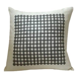 Gray Check Linen Pillow For Sale