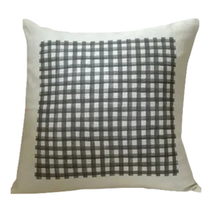 Gray Check Linen Pillow