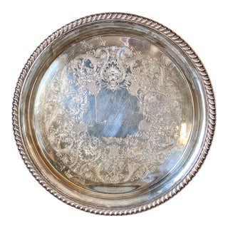 Matte Finish Heavy Silverplated Wm Roger's Serving Tray With Natural Silver Distressed Patina For Sale