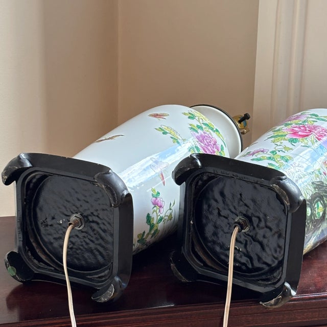 Mid-20th Century Hand Painted Chinese Porcelain Table Lamps — A Pair For Sale - Image 17 of 18