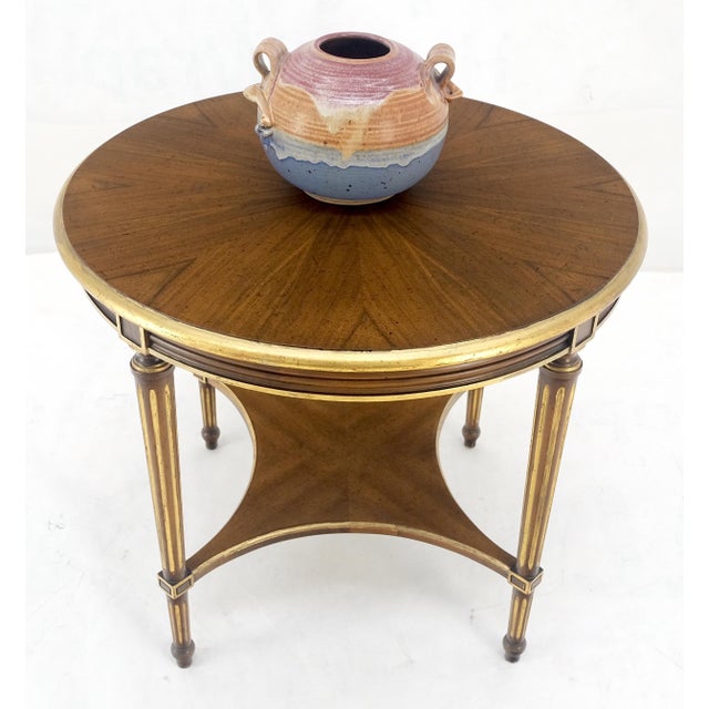 Widdicomb 26" Round Gold Gilt Side End Lamp Table Stand Book Matched Veneer For Sale - Image 9 of 11