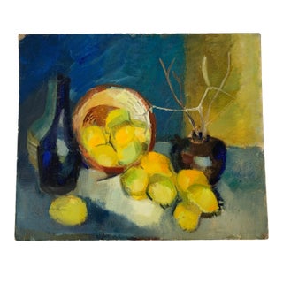 Vintage Original Still Life With Lemons and Vase by Jo Werts For Sale