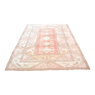 Vintage Peach Faded Turkish Oushak Rug For Sale