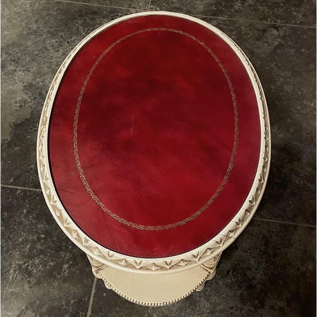 Antique French Louis XVI Painted Oval Side Table With Leather Top For Sale - Image 11 of 17
