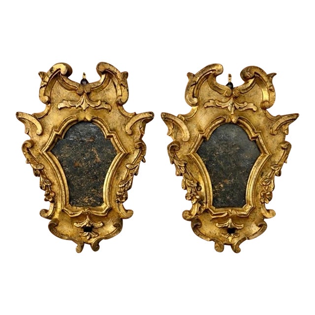 Pair of 18th Century Italian Rococo Giltwood Mirrors For Sale