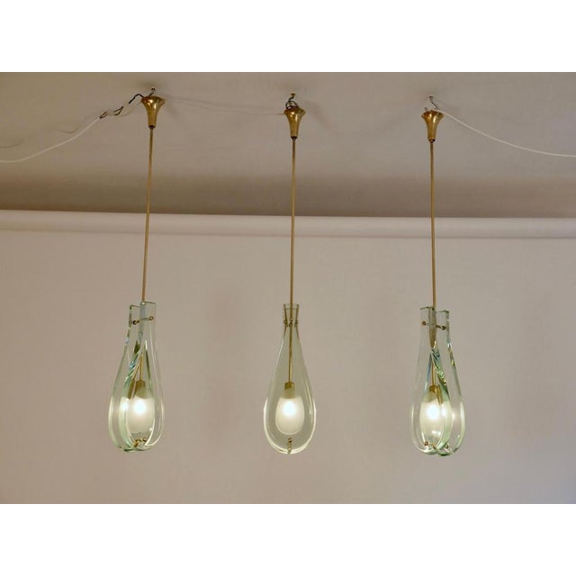 Lovely set of three original Max Ingrand for Fontana Arte 'Model 2259' Heavy crystal glass lenses partially satinized with...