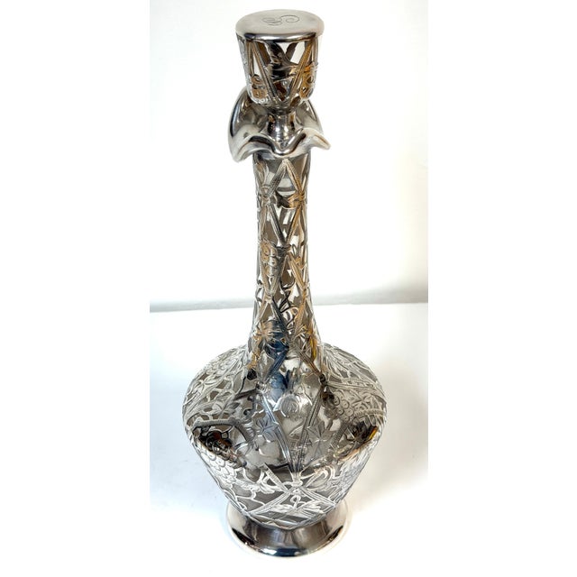 Early 20th Century Large Art Nouveau Silver Overlay Grapevine Decanter , Alvin Silver Co. For Sale - Image 11 of 14
