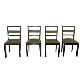 Art Deco Dining Chairs in Rosewood-Stained Beech and Green Maple, 1930s, Set of 4 For Sale