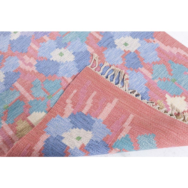 Textile Vintage Swedish Flat-Weave Rug in Floral Design Doris Leslie Blau For Sale - Image 7 of 8