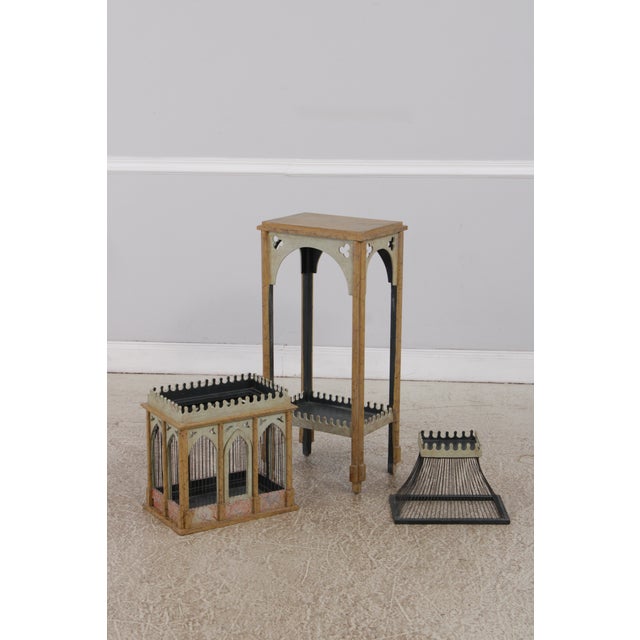 Neo-Gothic Painted Wood & Wire Birdcage on Stand For Sale - Image 13 of 13