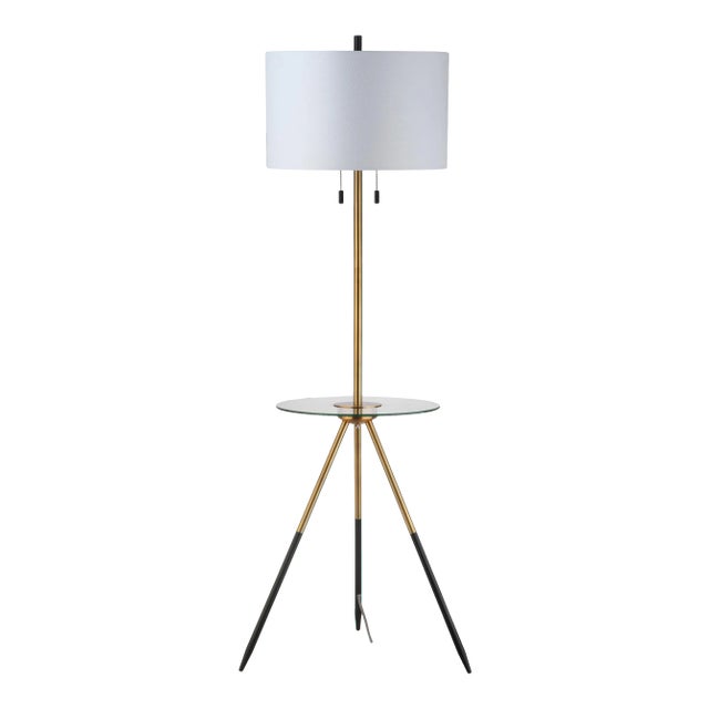 Floor Lamp Side Table - Gold & Black For Sale