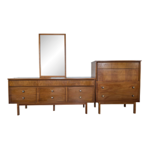 Mid 20th Century Matching Dixie MCM Walnut Dresser Set