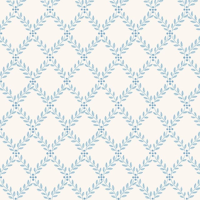 SAMPLE - Boråstapeter Trellis Leaves Wallpaper In Blue For Sale