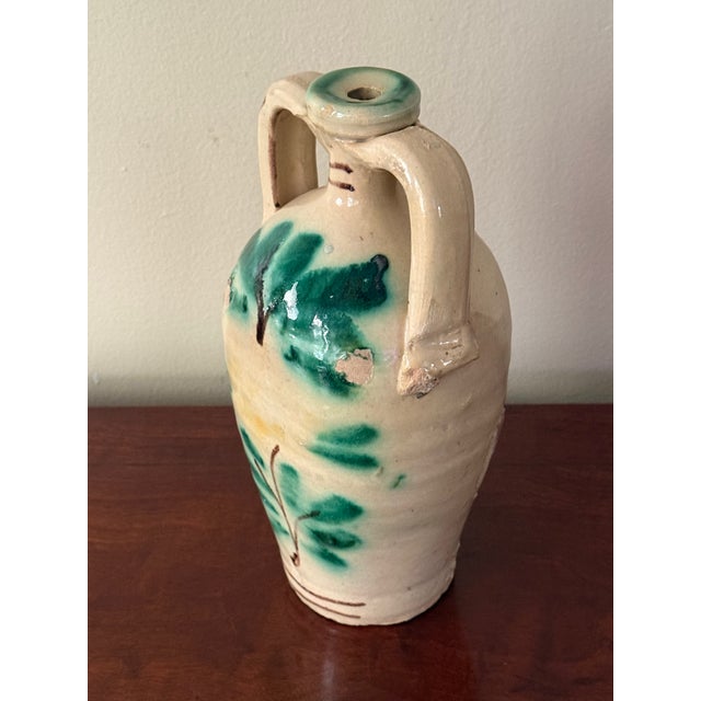 Rustic European Antique Rustic European Hand Painted Pottery Jug With Handles For Sale - Image 3 of 11