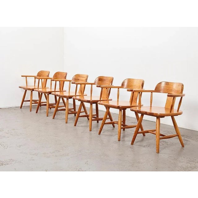 Set of 6 pine dining chairs from Scandinavia 1960s/70s. Unfortunately the designer is unknown to me. Beautiful well made...
