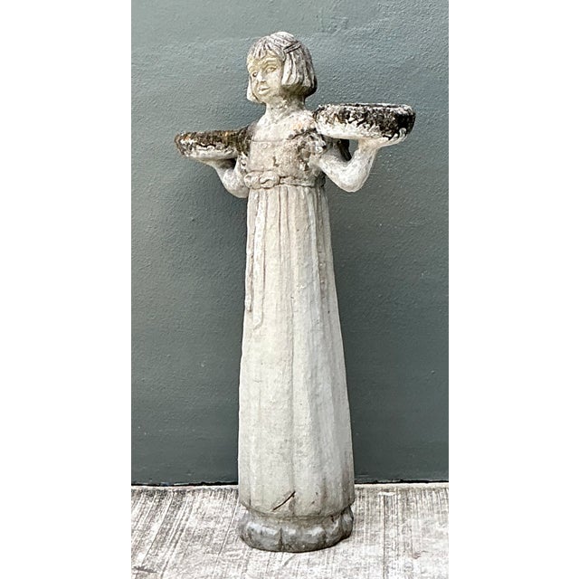 Stone Vintage Stone Garden Figure With Bowls For Sale - Image 7 of 12