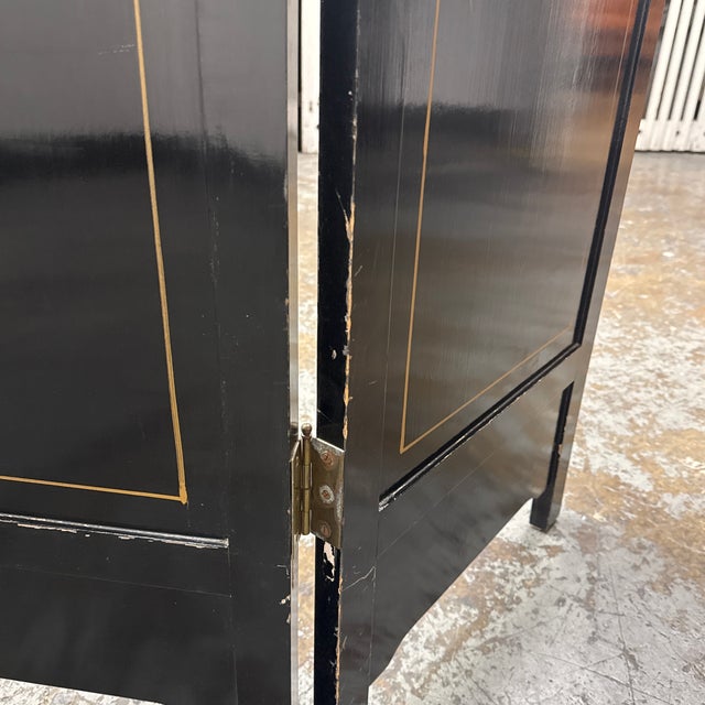 Chinoiserie Black Lacquer Four-Panel Folding Screen, Vintage For Sale In San Francisco - Image 6 of 12