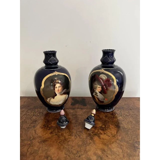 Ceramic Victorian Porcelain Hand Painted Lidded Vases, 1860s, Set of 2 For Sale - Image 7 of 10