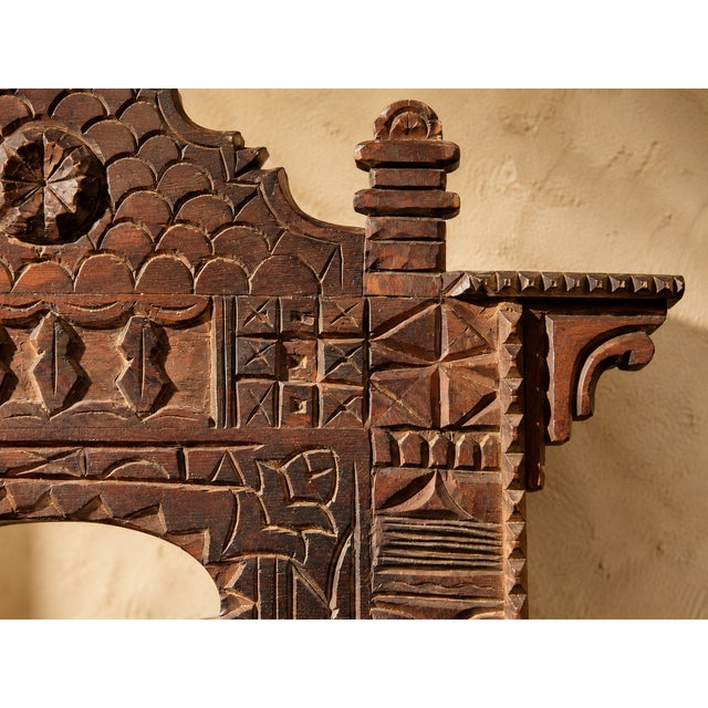 Vintage Moroccan Hand-Carved Wood Architectural Mirror For Sale - Image 11 of 13