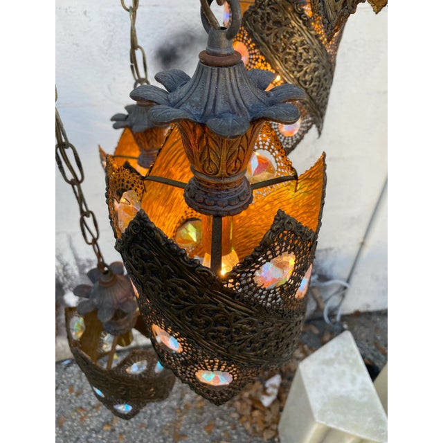 50s Jeweled Filigree Moroccan Inspired Chandelier For Sale - Image 11 of 12